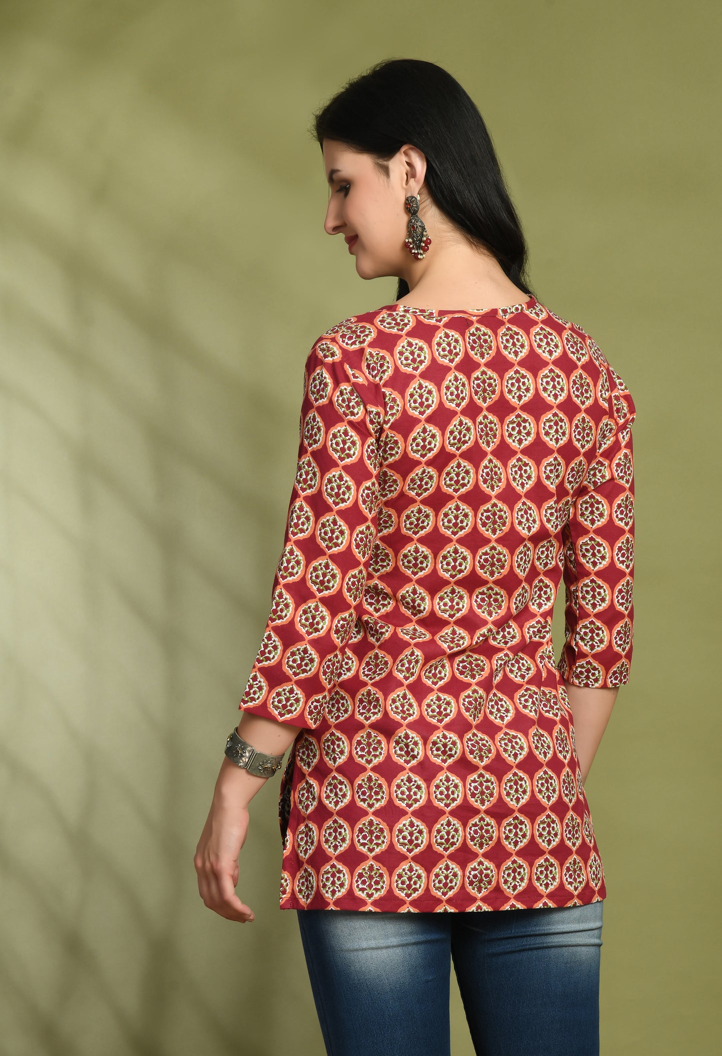 Floral Print 4 Button Straight Kurti FRKT6453
