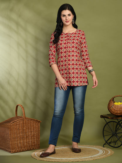 Floral Print 4 Button Straight Kurti FRKT6453
