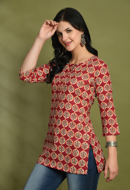 Floral Print 4 Button Straight Kurti FRKT6453