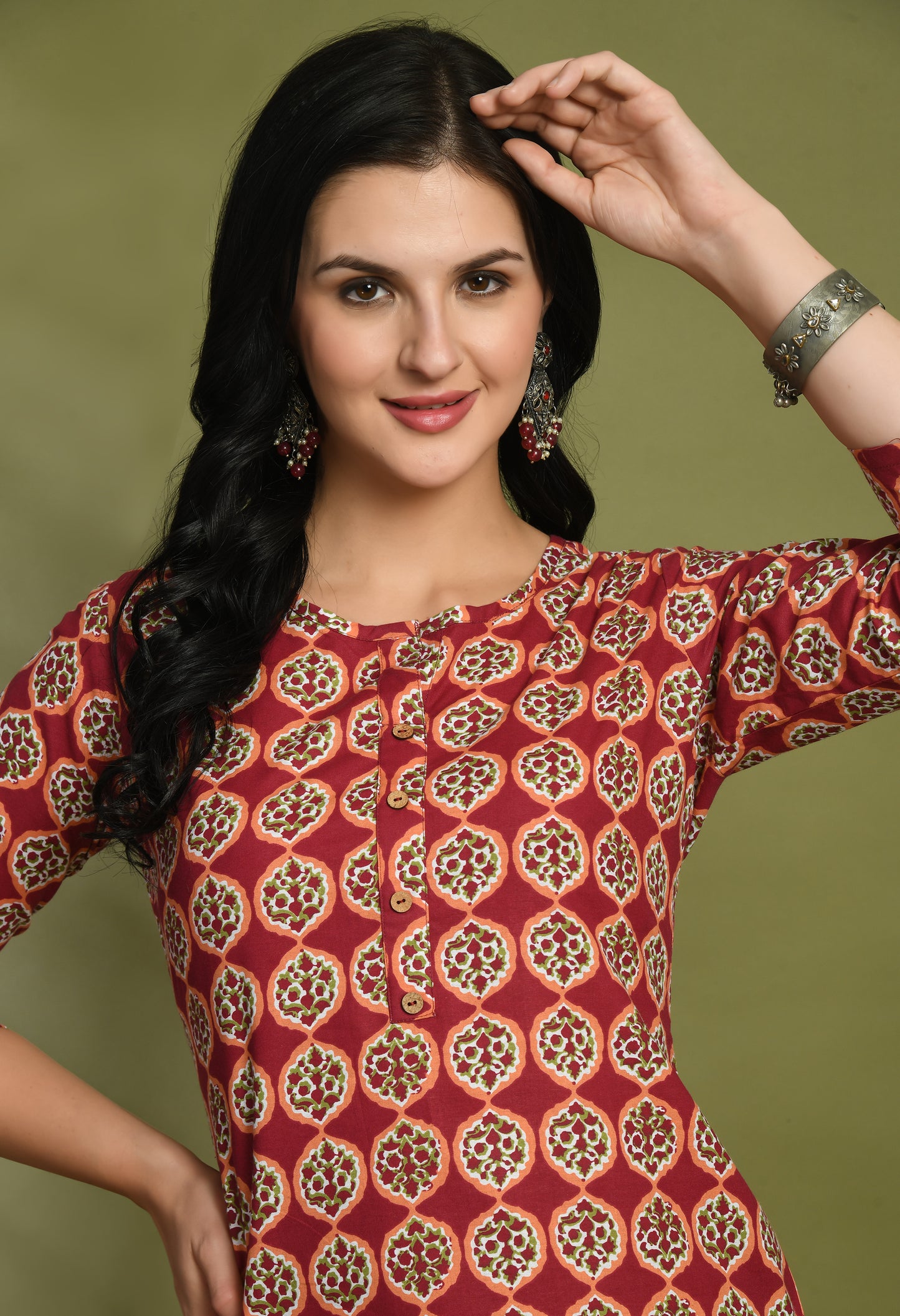 Floral Print 4 Button Straight Kurti FRKT6453