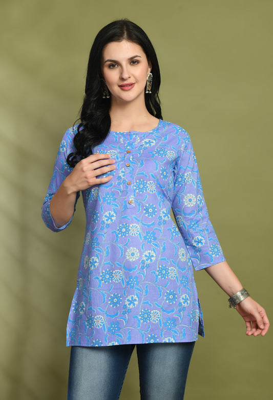 Floral Print 4 Button Straight Kurti FRKT6452