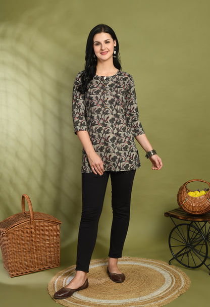 Floral Print 4 Button Straight Kurti FRKT6458