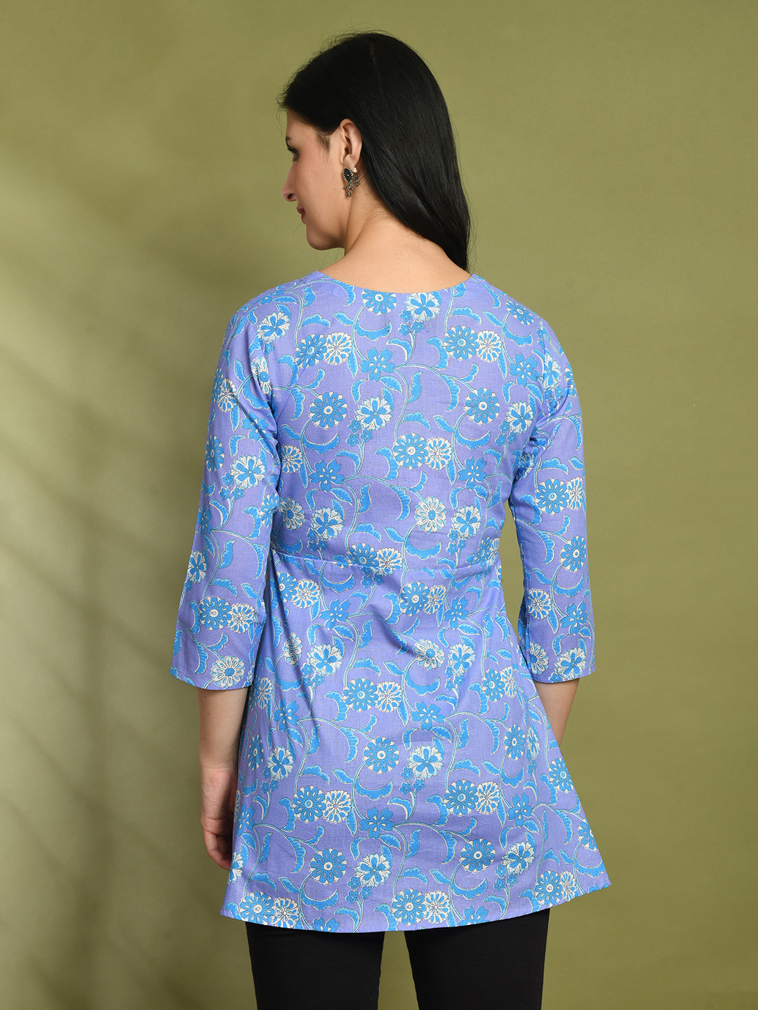 Floral Print Angrakha 3\4 Sleeves Flared Kurti