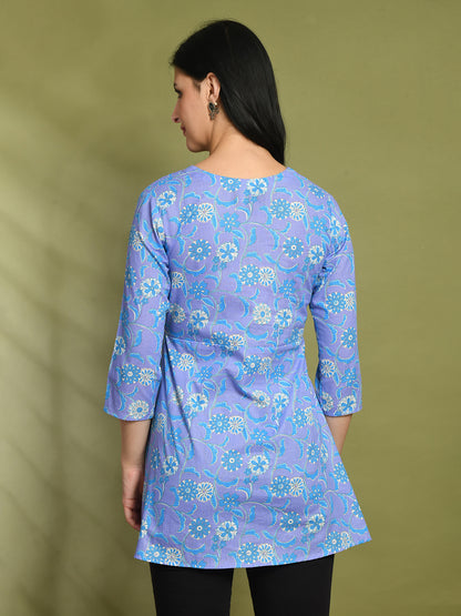 Floral Print Angrakha 3\4 Sleeves Flared Kurti