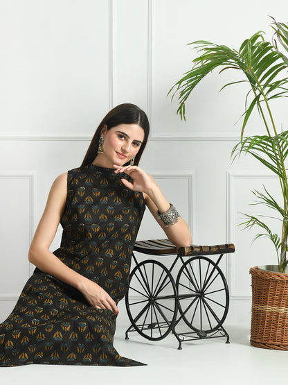 Feranoid Cotton Printed Sleeveless Straight Long Kurti FRKT6491