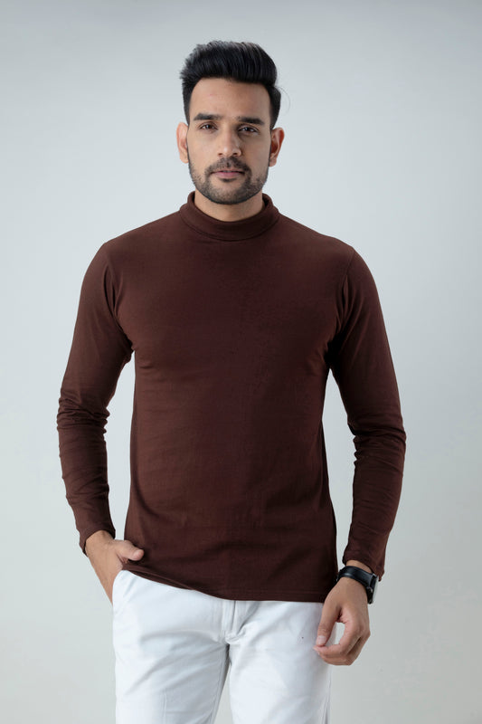 Men Brown High Neck Bio Finish T-Shirt