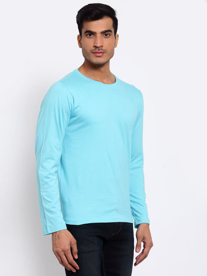 Plain Aqua Blue Full Sleeves T-Shirt