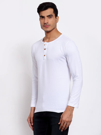 Plain White Henley Full Sleeves T-shirt