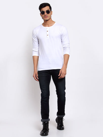 Plain White Henley Full Sleeves T-shirt