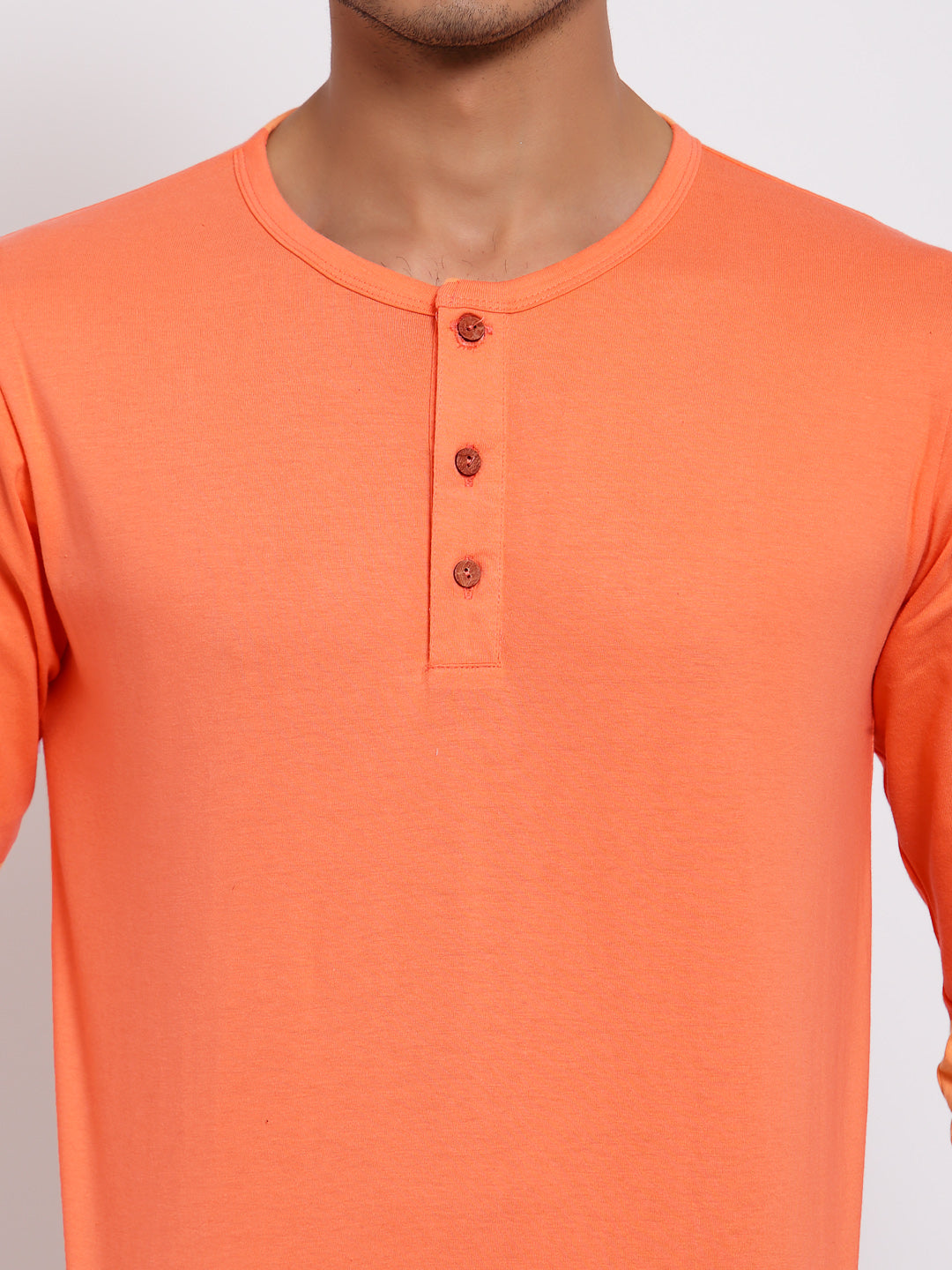 Plain Peach Henley Full Sleeves T-shirt
