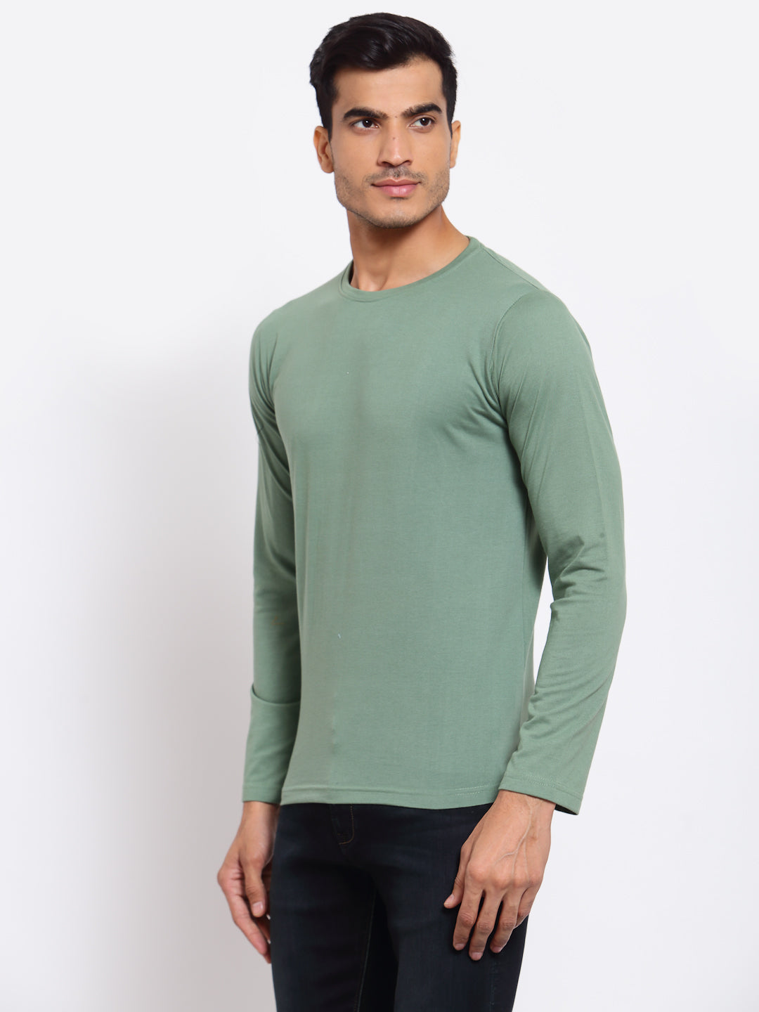 Plain Light Green Full Sleeves T-Shirt