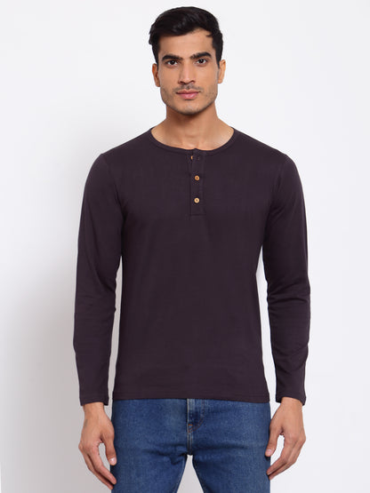 Plain Grey Henley Full Sleeves T-Shirt