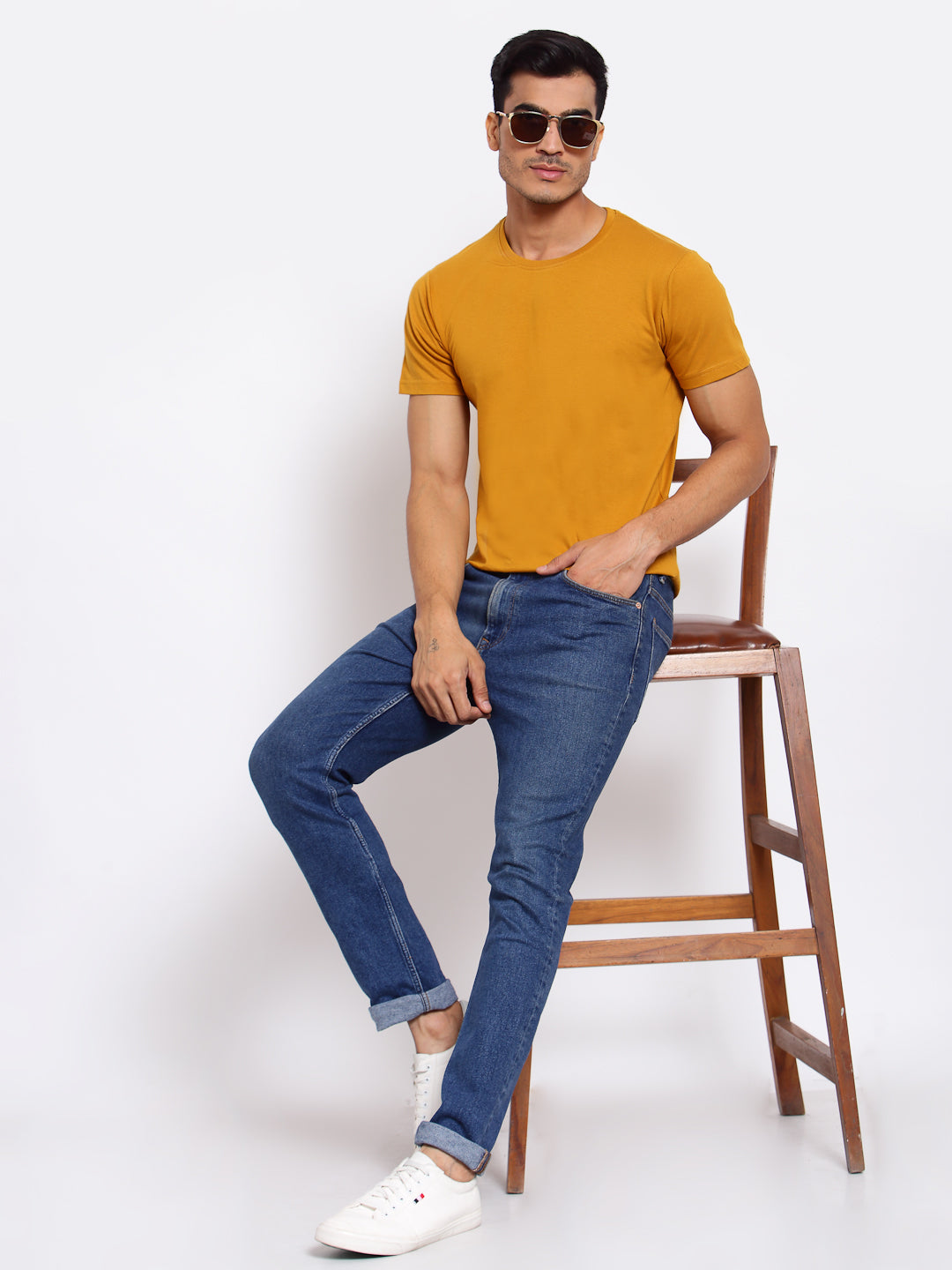 Plain Mustard Half Sleeves T-Shirt