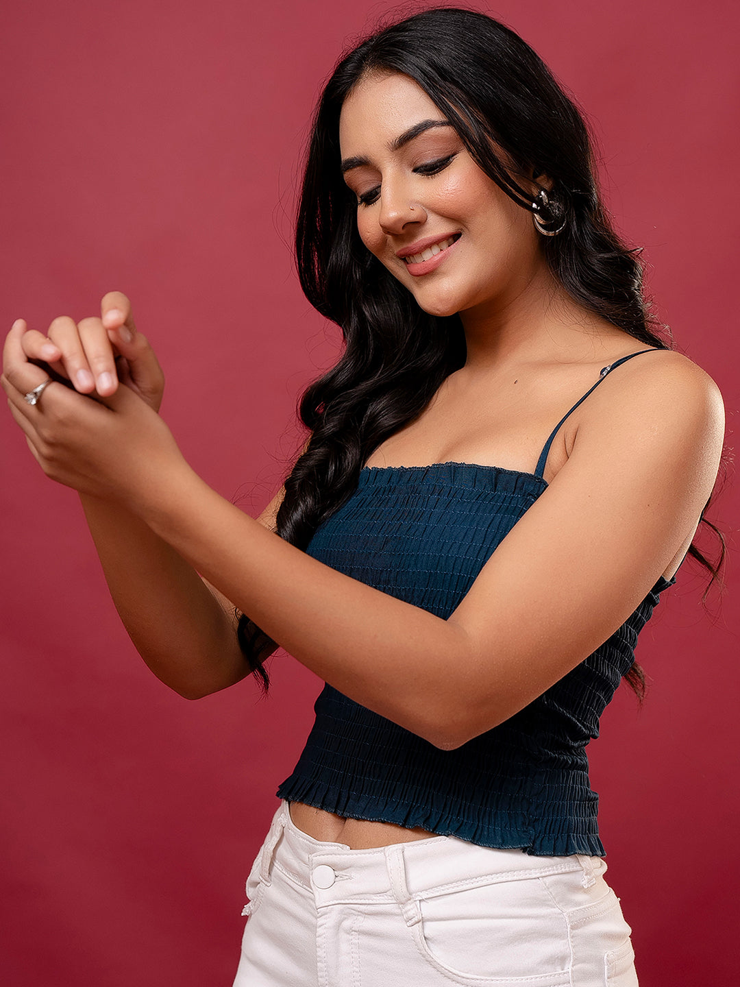 Feranoid Crop Top Rayon Sia Smoked SLEEVELESS FRKT6376