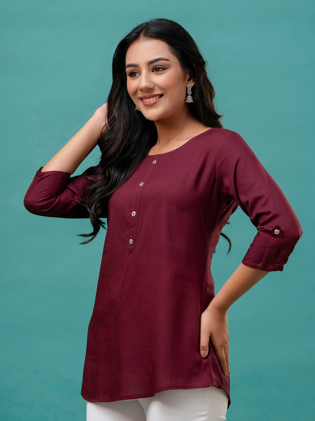 Feranoid Plain short kurti Rayon Sia FRKT6395
