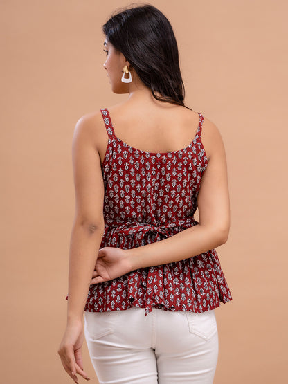 Floral Print Cotton Peplum Top