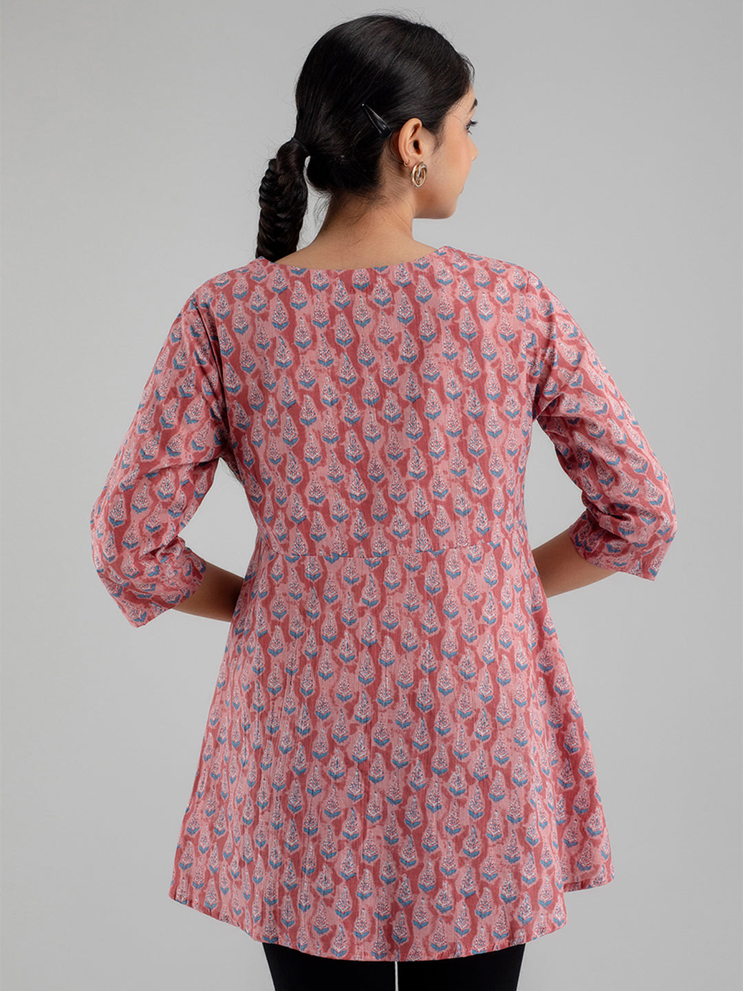 Floral Printed V-Neck Pure Cotton Angrakha A-Line Kurti FRKT6172