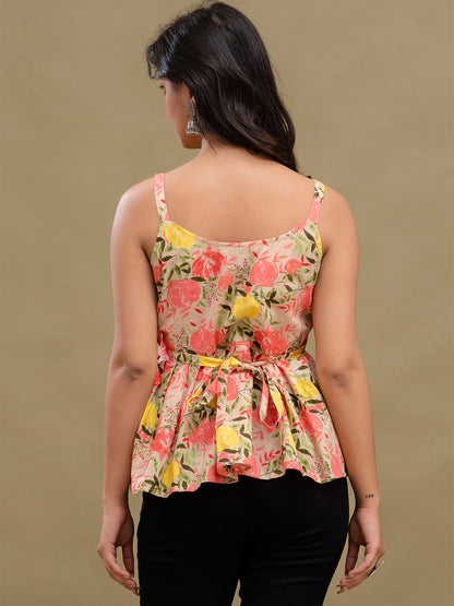 Floral Print Cotton Peplum Top