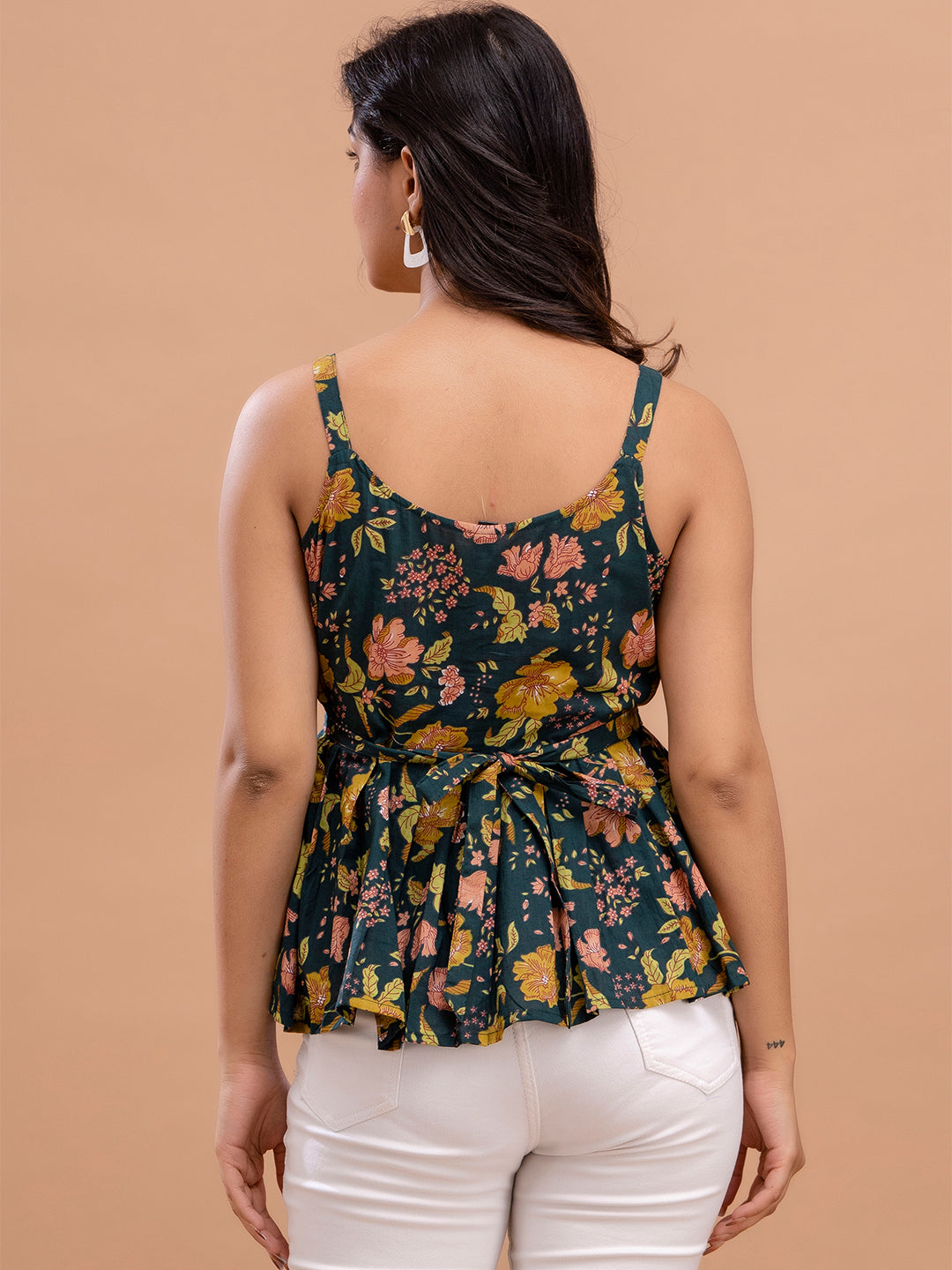 Floral Print Cotton Peplum Top