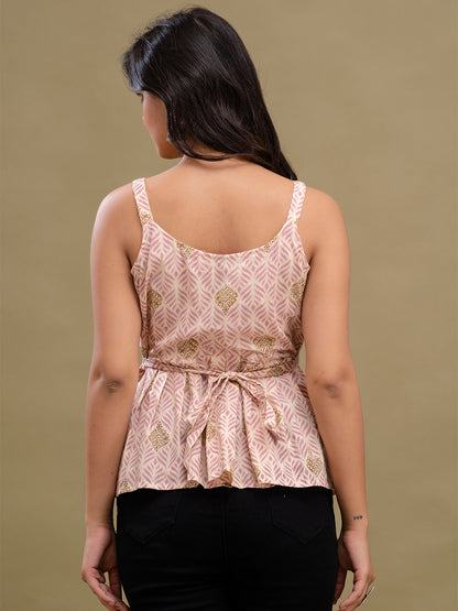 Floral Print Cotton Peplum Top