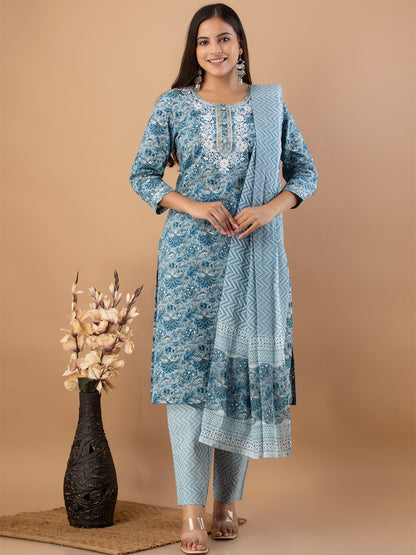 Women Kurta Pant Dupatta Set FRKT6734