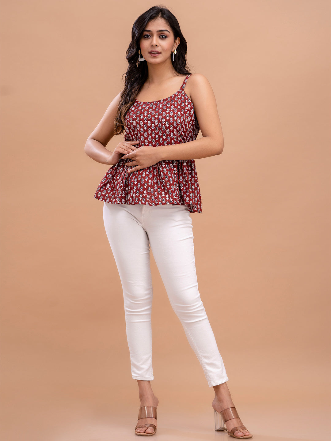 Floral Print Cotton Peplum Top
