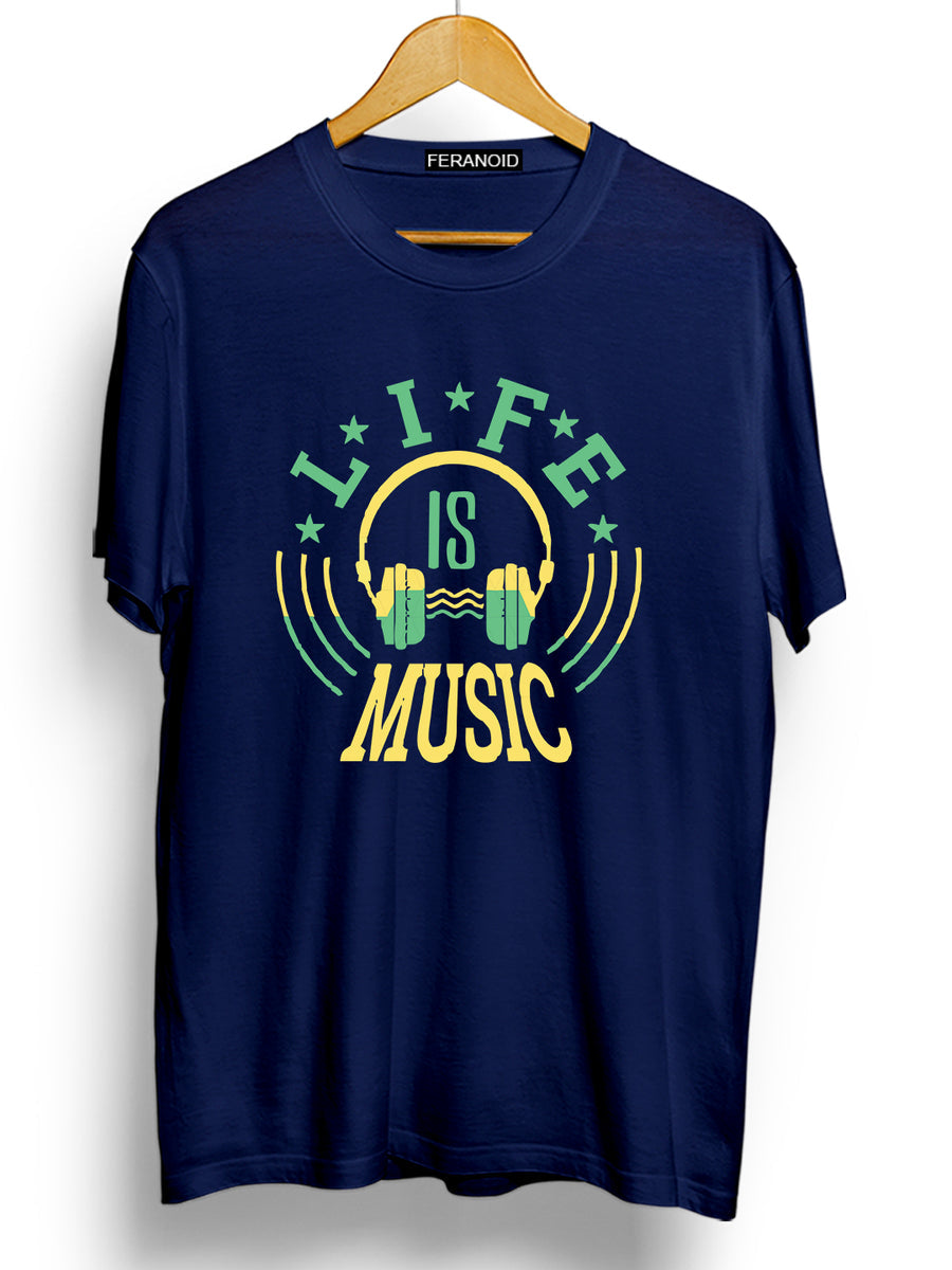Life Is Music Headphone Blue T-Shirt