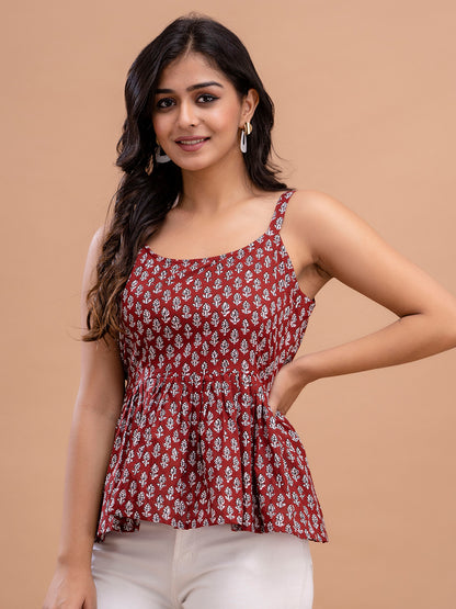 Floral Print Cotton Peplum Top
