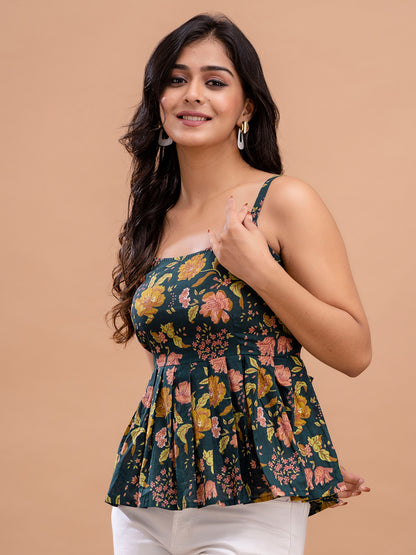 Floral Print Cotton Peplum Top