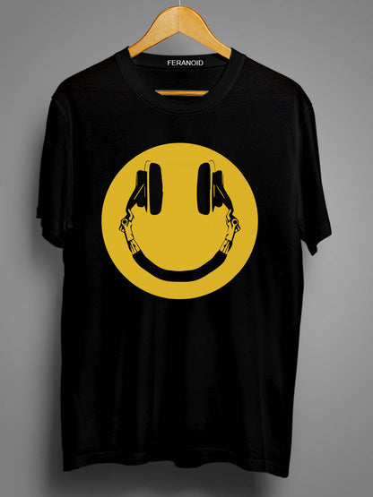 Smiley Headphone Black T-Shirt