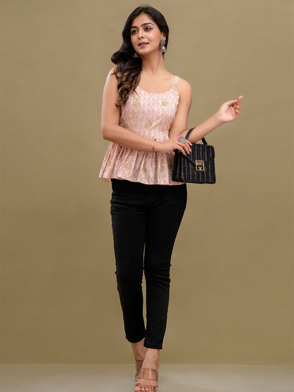 Floral Print Cotton Peplum Top