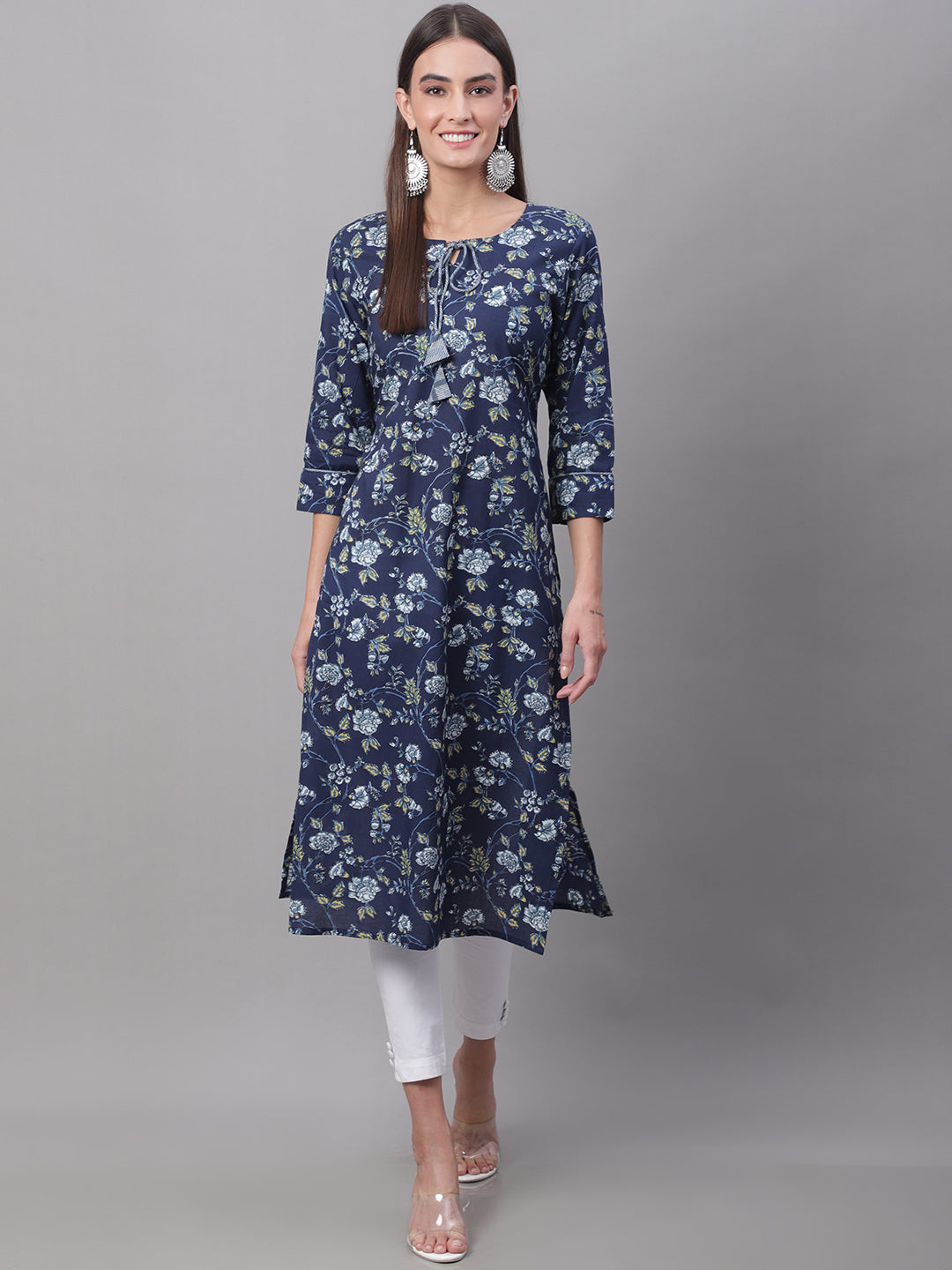 Women Blue Printed Straight Fit Kurti