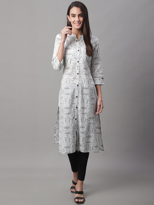 Women White Printed Straight Fit Kurti