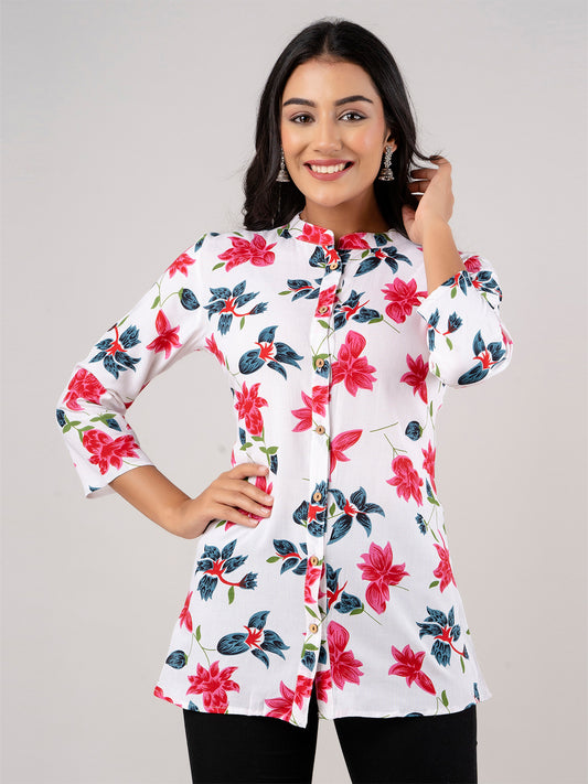 Printed Floral Rayon Shirt Tunic