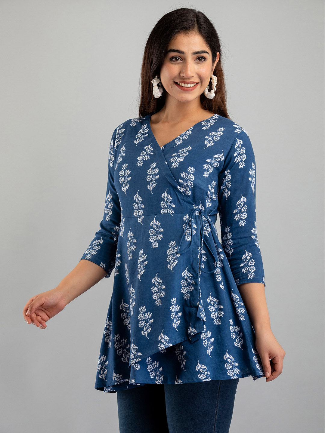 COTTON PRINTED DARK BLUE SHORT TUNIC