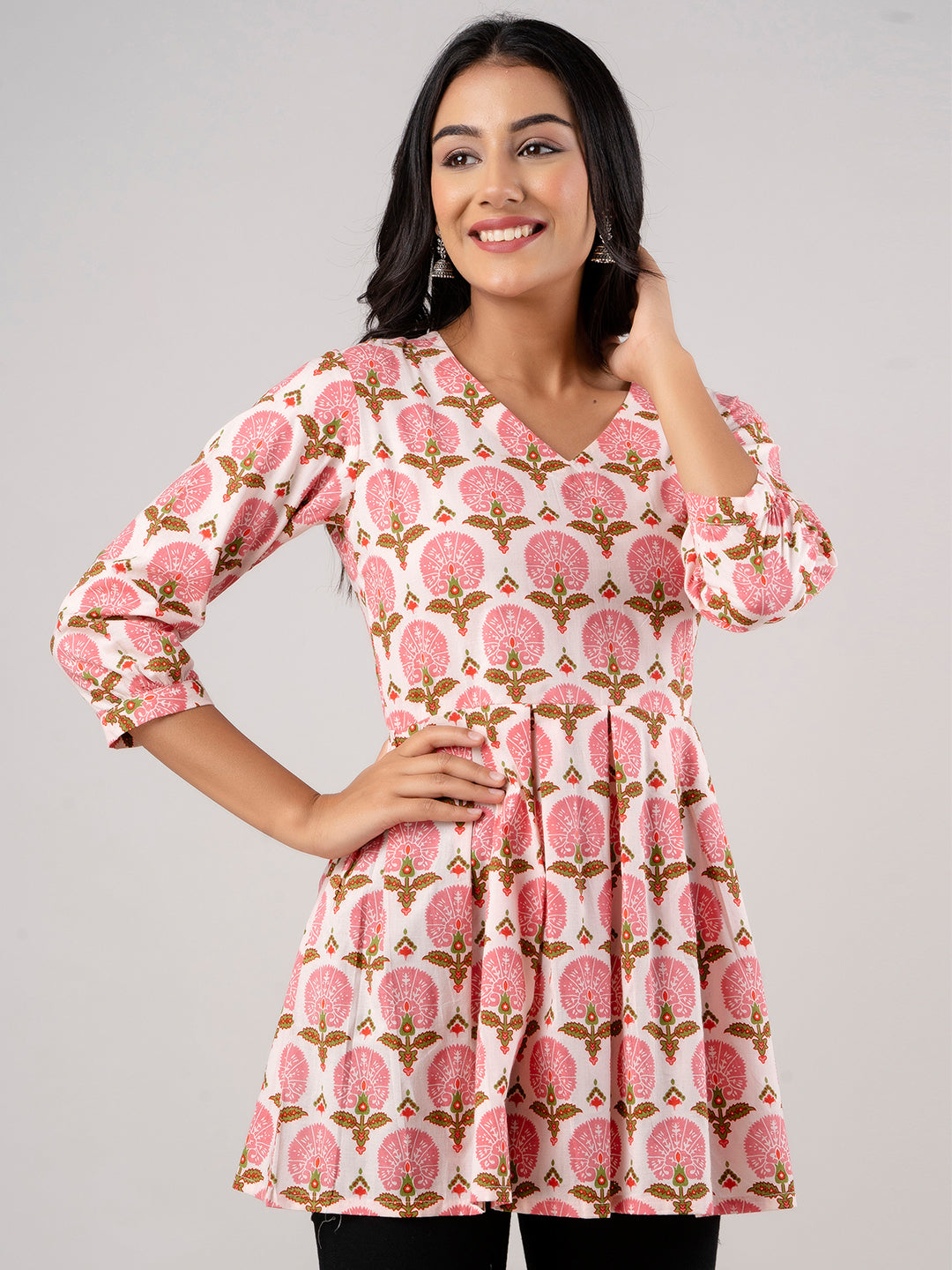 Printed Cotton Pink Peplum Tunic