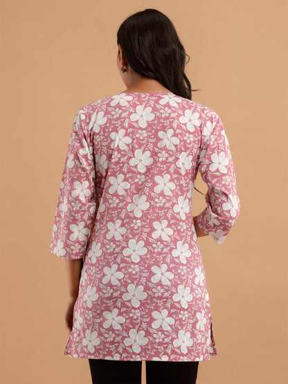 Women Mauve Cotton Printed Short Kurti