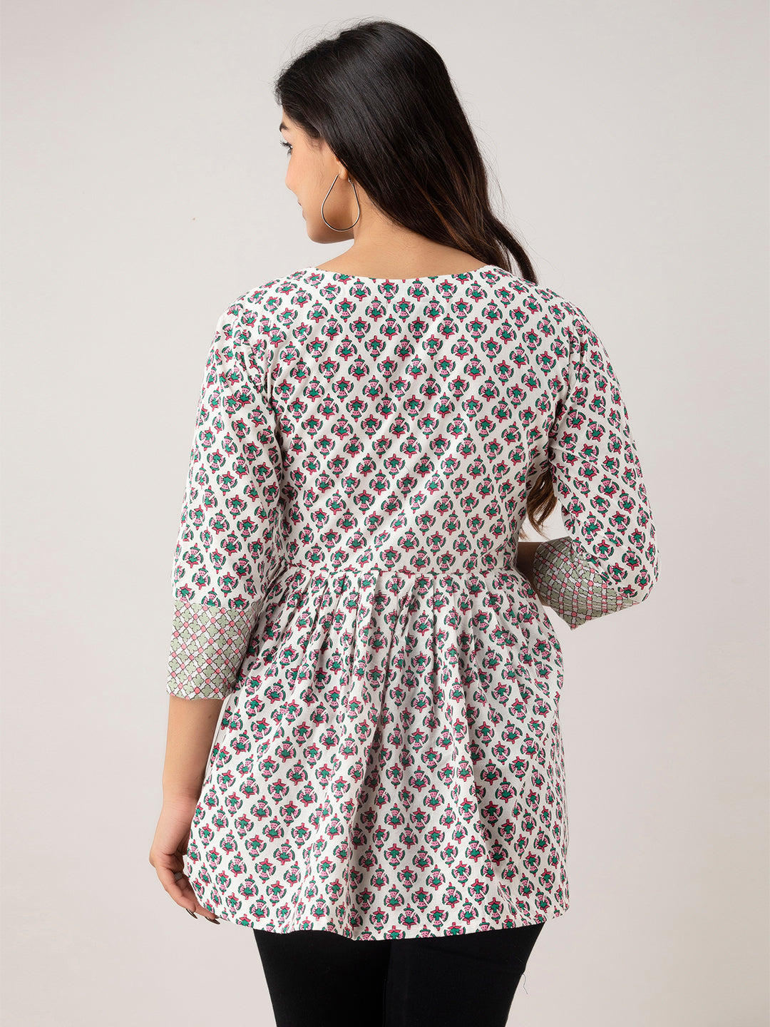 Women Collared Pattern Printed Flared Kurti