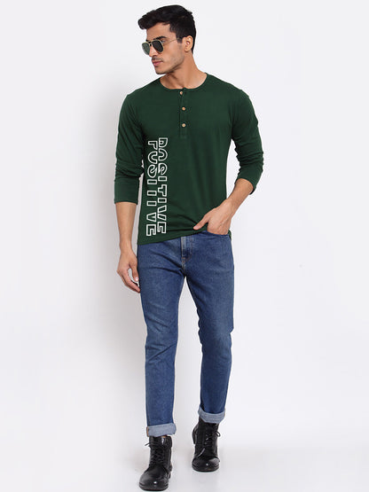 Positive Green Henley Full Sleeves T-Shirt