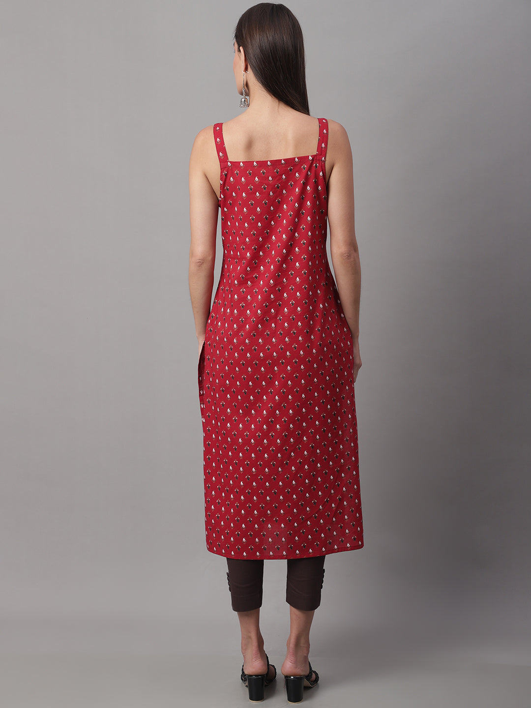 Women Red Printed Straight Fit Kurti