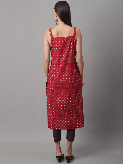 Women Red Printed Straight Fit Kurti