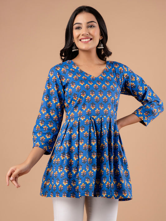 Printed Cotton Blue Peplum Tunic