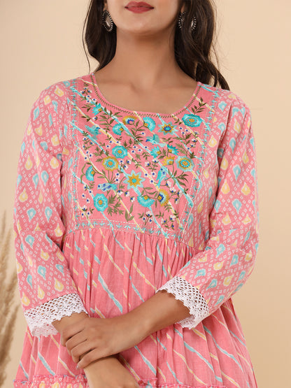 Cotton Printed Pink Floral Dress