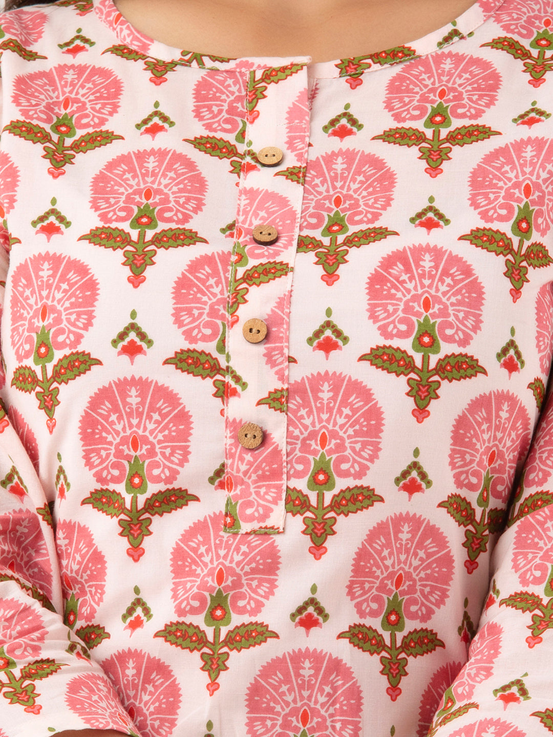 Women Pink Cotton Printed Short Kurti