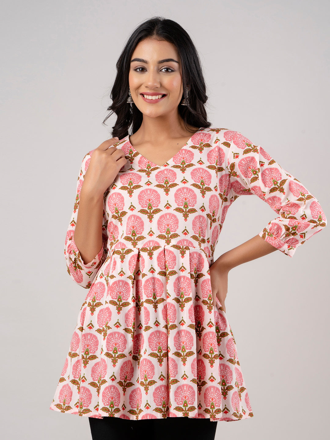 Printed Cotton Pink Peplum Tunic