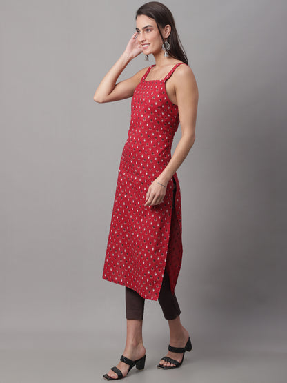 Women Red Printed Straight Fit Kurti