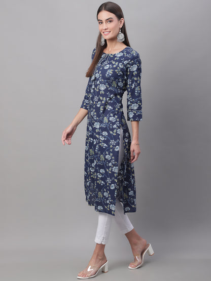 Women Blue Printed Straight Fit Kurti