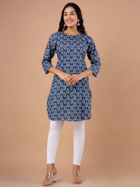 Women Printed Navy Blue Kurti