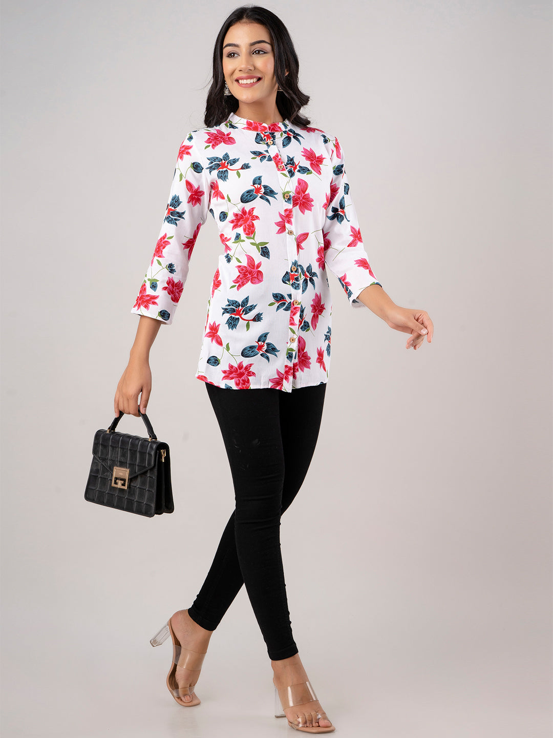 Printed Floral Rayon Shirt Tunic