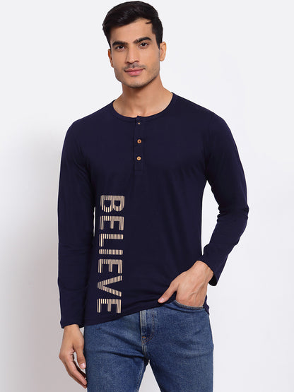 Believe Blue Henley Full Sleeves T-shirt
